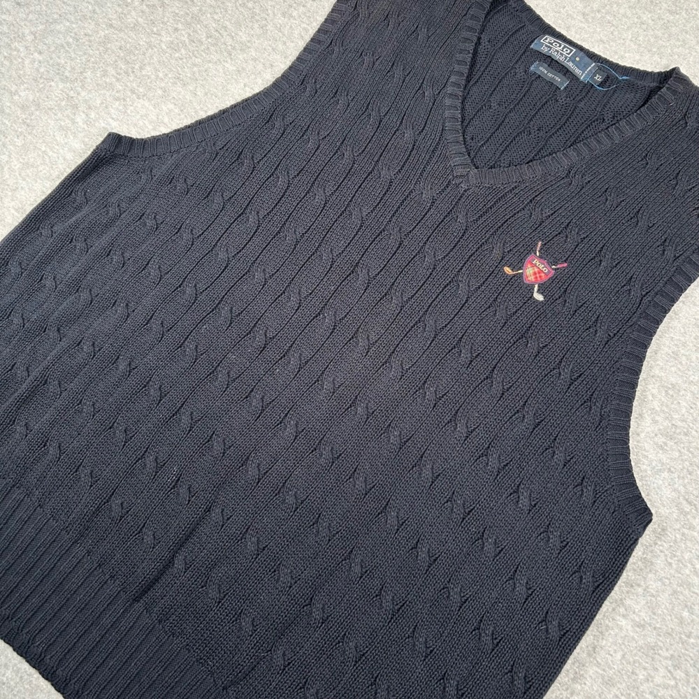 Polo Ralph Lauren Vest Mens XL Blue Vintage Golf Cable Knit Grandpacore Preppy
